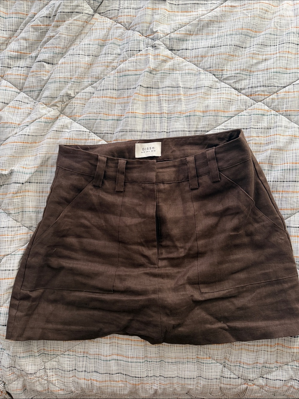 DISSH Linen Dark Brown High-Waist Mini Skort